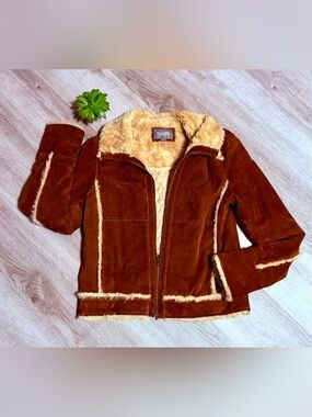 Vintage Wilsons Leather Suede Fur Trim Penny Lane Rancher Jacket Faux Shearling